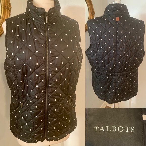 Black and White Polka Dot Puffer vest Talbots Size L Preppy career casual - Picture 16 of 16